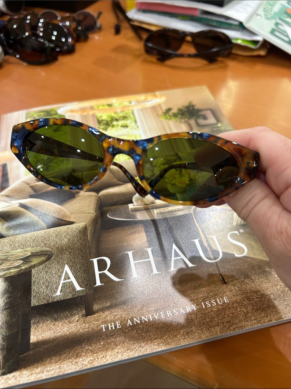 Tortoise Frame Sunglasses with Green Lenses